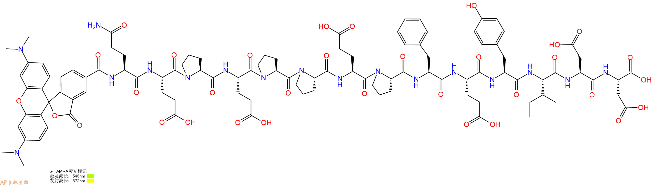 专肽生物产品5TAMRA-Gln-Glu-Pro-Glu-Pro-Pro-Glu-Pro-Phe-Glu-Tyr-Ile-Asp-Asp-OH