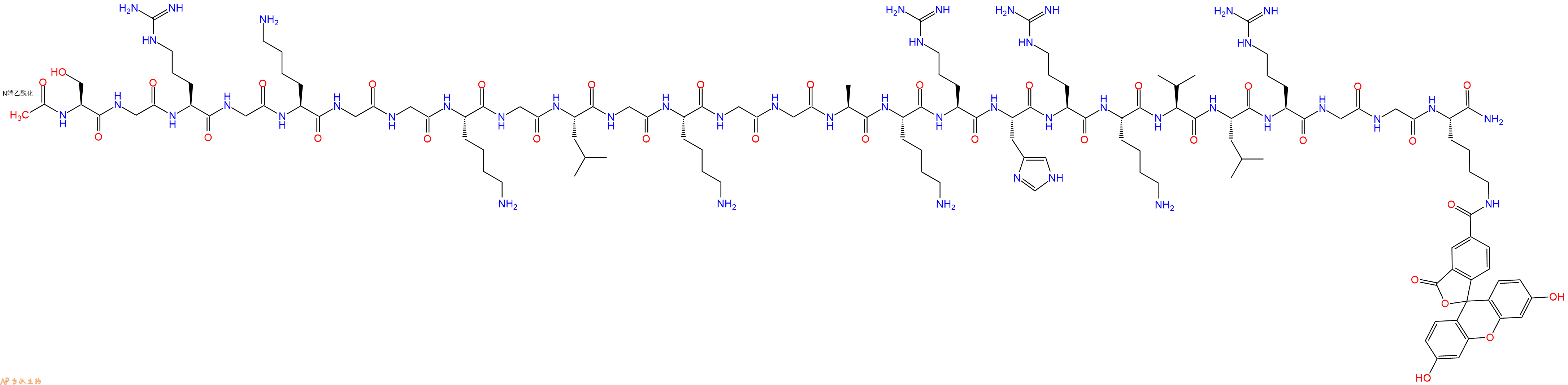 专肽生物产品Ac-Ser-Gly-Arg-Gly-Lys-Gly-Gly-Lys-Gly-Leu-Gly-Lys-Gly-Gly-Ala-Lys-Arg-His-Arg-Lys-Val-Leu-Arg-Gly-Gly-Lys(5FAM)-CONH2