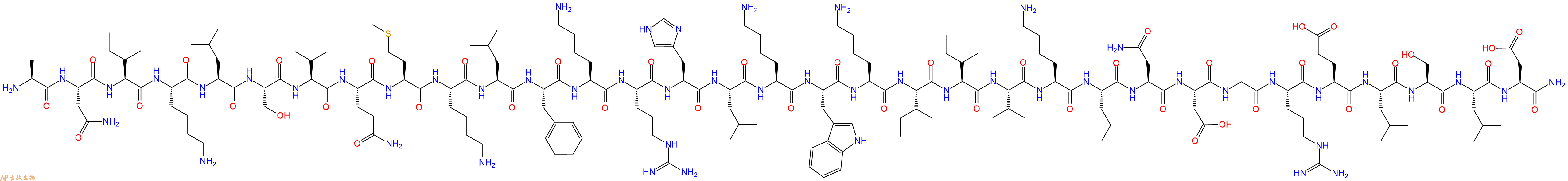 专肽生物产品H2N-Ala-Asn-Ile-Lys-Leu-Ser-Val-Gln-Met-Lys-Leu-Phe-Lys-Arg-His-Leu-Lys-Trp-Lys-Ile-Ile-Val-Lys-Leu-Asn-Asp-Gly-Arg-Glu-Leu-Ser-Leu-Asp-CONH2