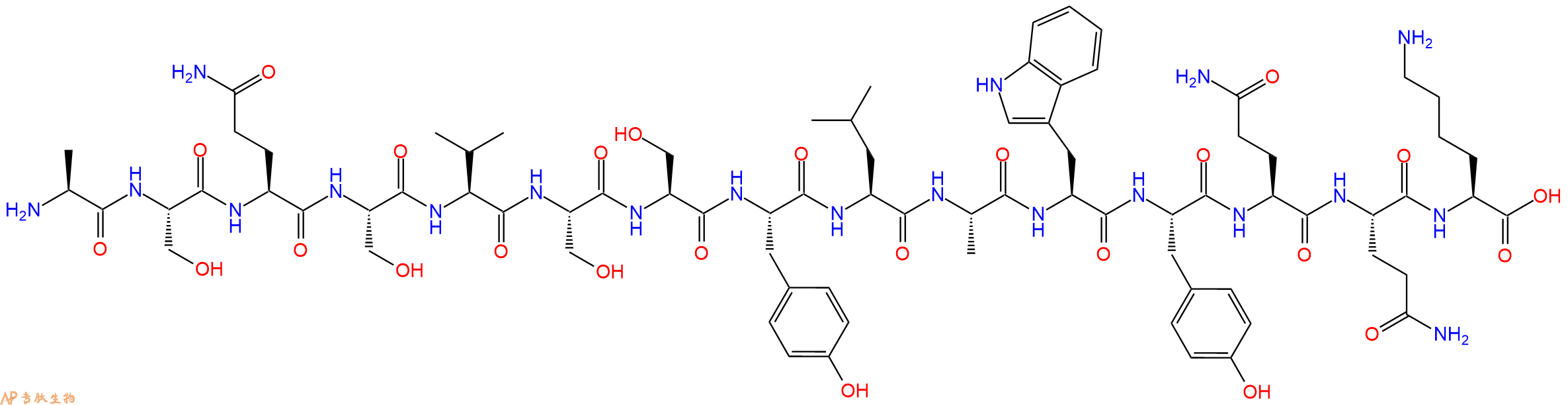 专肽生物产品H2N-Ala-Ser-Gln-Ser-Val-Ser-Ser-Tyr-Leu-Ala-Trp-Tyr-Gln-Gln-Lys-OH