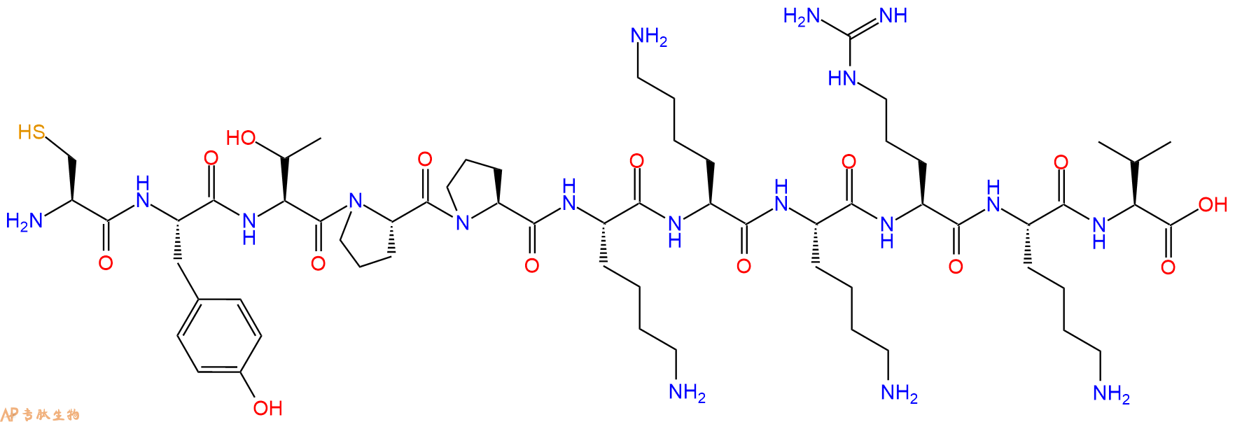专肽生物产品H2N-Cys-Tyr-Thr-Pro-Pro-Lys-Lys-Lys-Arg-Lys-Val-OH