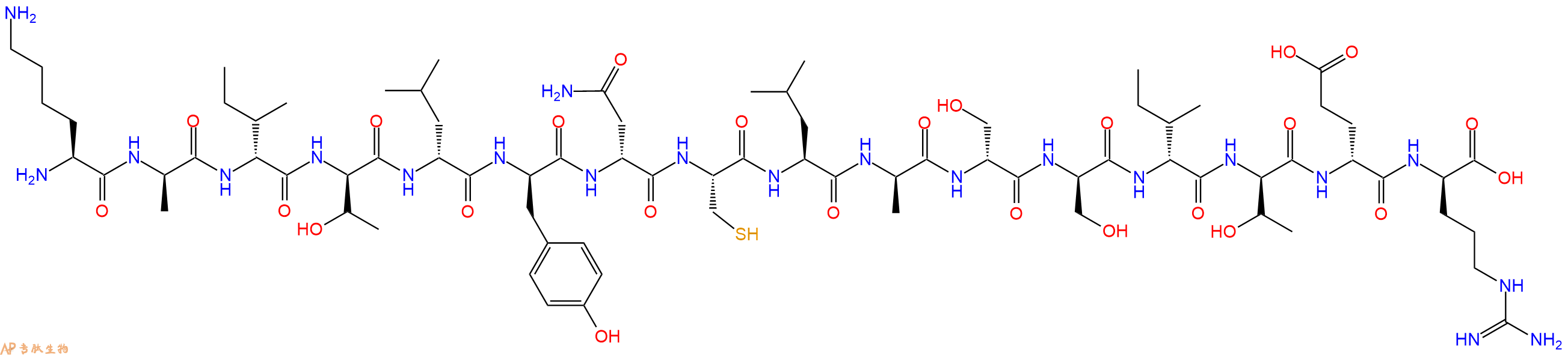 专肽生物产品H2N-Lys-DAla-DIle-DThr-DLeu-DTyr-DAsn-Cys-Leu-DAla-DSer-DSer-DIle-DThr-DGlu-DArg-OH