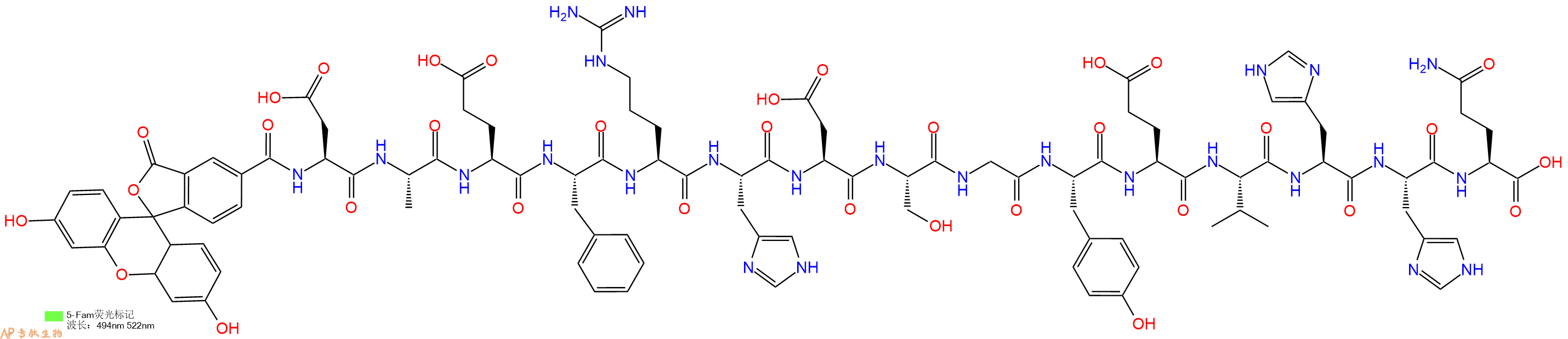 专肽生物产品5FAM-Asp-Ala-Glu-Phe-Arg-His-Asp-Ser-Gly-Tyr-Glu-Val-His-His-Gln-OH