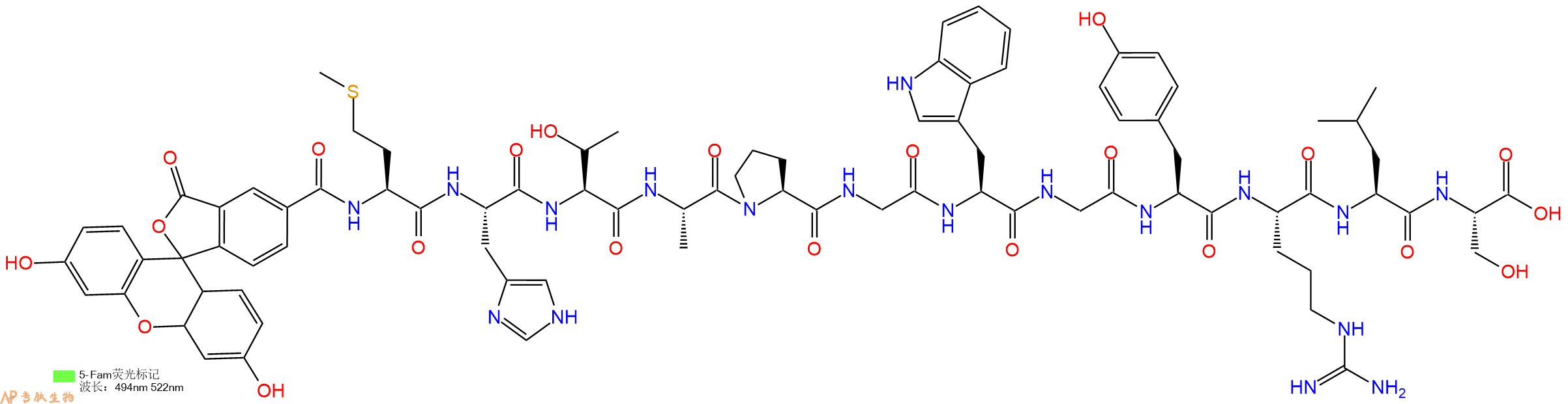 专肽生物产品5FAM-Met-His-Thr-Ala-Pro-Gly-Trp-Gly-Tyr-Arg-Leu-Ser-OH