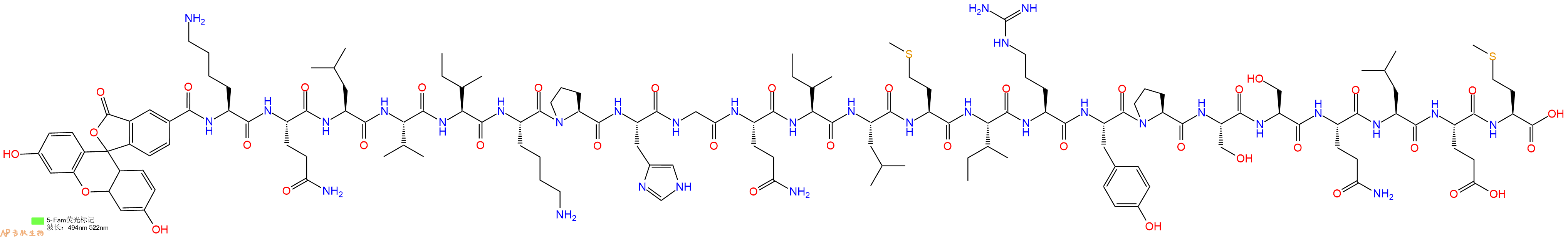 专肽生物产品5FAM-Lys-Gln-Leu-Val-Ile-Lys-Pro-His-Gly-Gln-Ile-Leu-Met-Ile-Arg-Tyr-Pro-Ser-Ser-Gln-Leu-Glu-Met-OH