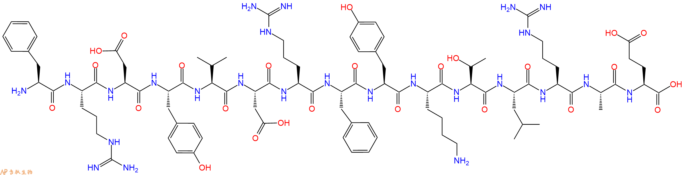 专肽生物产品H2N-Phe-Arg-Asp-Tyr-Val-Asp-Arg-Phe-Tyr-Lys-Thr-Leu-Arg-Ala-Glu-OH