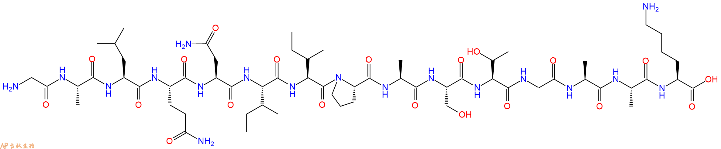 专肽生物产品H2N-Gly-Ala-Leu-Gln-Asn-Ile-Ile-Pro-Ala-Ser-Thr-Gly-Ala-Ala-Lys-OH