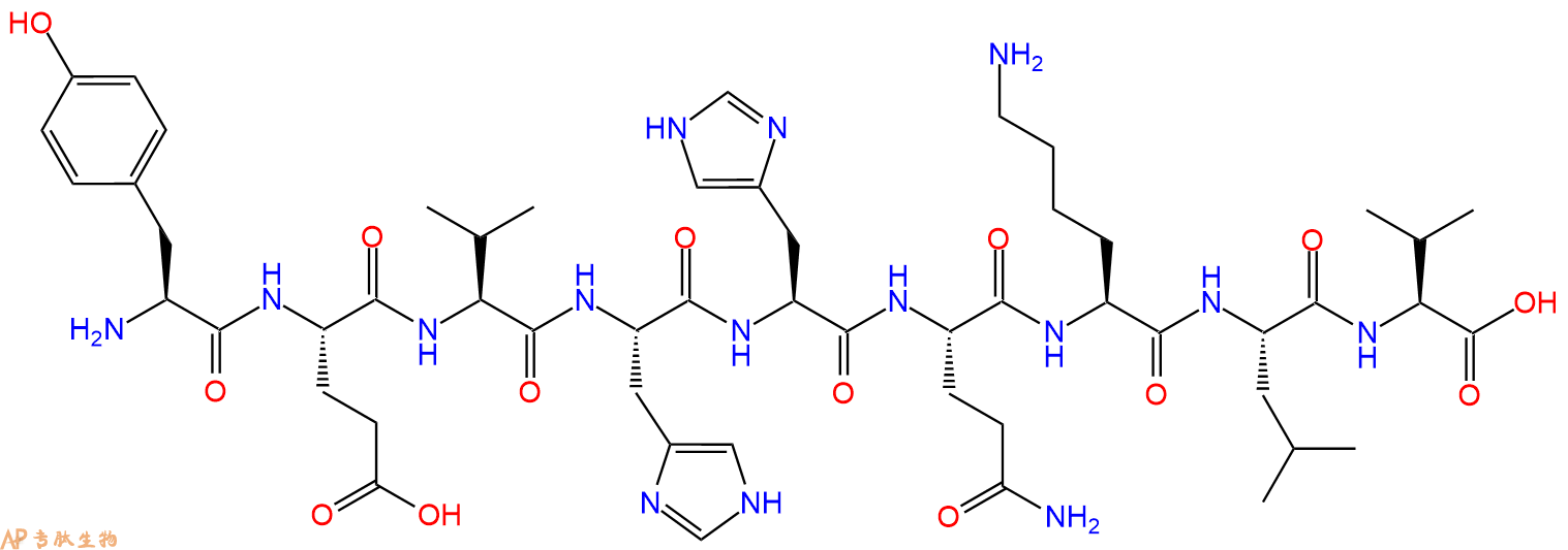 专肽生物产品H2N-Tyr-Glu-Val-His-His-Gln-Lys-Leu-Val-OH