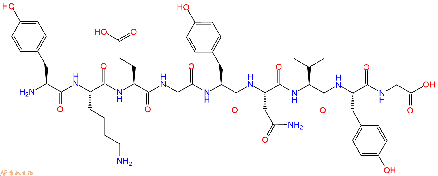 专肽生物产品H2N-Tyr-Lys-Glu-Gly-Tyr-Asn-Val-Tyr-Gly-OH