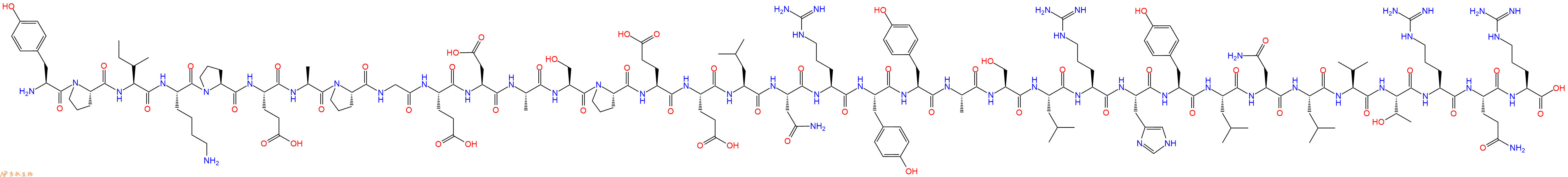 专肽生物产品H2N-Tyr-Pro-Ile-Lys-Pro-Glu-Ala-Pro-Gly-Glu-Asp-Ala-Ser-Pro-Glu-Glu-Leu-Asn-Arg-Tyr-Tyr-Ala-Ser-Leu-Arg-His-Tyr-Leu-Asn-Leu-Val-Thr-Arg-Gln-Arg-OH