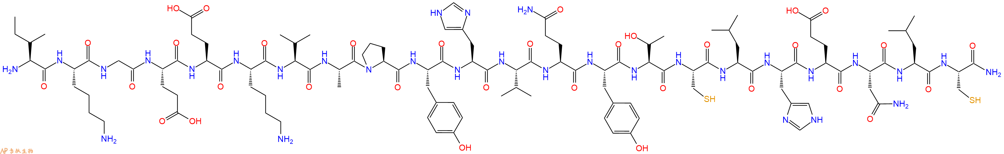 专肽生物产品H2N-Ile-Lys-Gly-Glu-Glu-Lys-Val-Ala-Pro-Tyr-His-Val-Gln-Tyr-Thr-Cys-Leu-His-Glu-Asn-Leu-Cys-CONH2