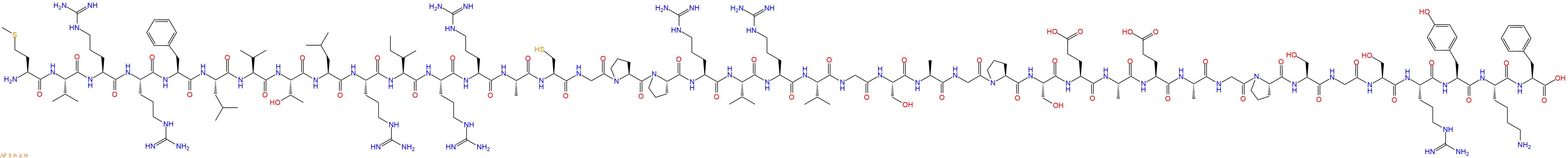 专肽生物产品H2N-Met-Val-Arg-Arg-Phe-Leu-Val-Thr-Leu-Arg-Ile-Arg-Arg-Ala-Cys-Gly-Pro-Pro-Arg-Val-Arg-Val-Gly-Ser-Ala-Gly-Pro-Ser-Glu-Ala-Glu-Ala-Gly-Pro-Ser-Gly-Ser-Arg-Tyr-Lys-Phe-OH