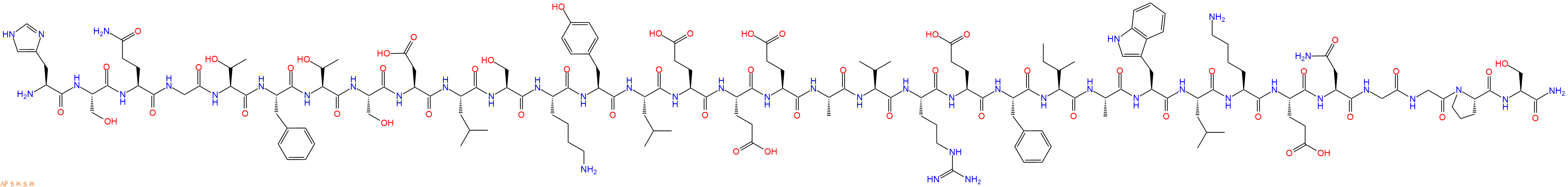 专肽生物产品H2N-His-Ser-Gln-Gly-Thr-Phe-Thr-Ser-Asp-Leu-Ser-Lys-Tyr-Leu-Glu-Glu-Glu-Ala-Val-Arg-Glu-Phe-Ile-Ala-Trp-Leu-Lys-Glu-Asn-Gly-Gly-Pro-Ser-CONH2