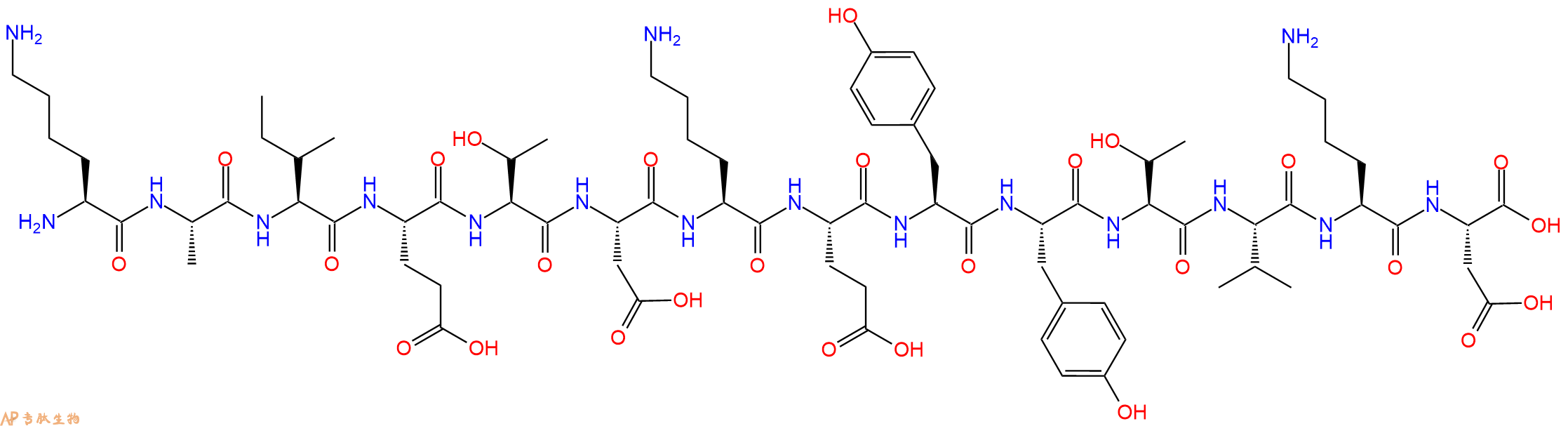 专肽生物产品H2N-Lys-Ala-Ile-Glu-Thr-Asp-Lys-Glu-Tyr-Tyr-Thr-Val-Lys-Asp-OH