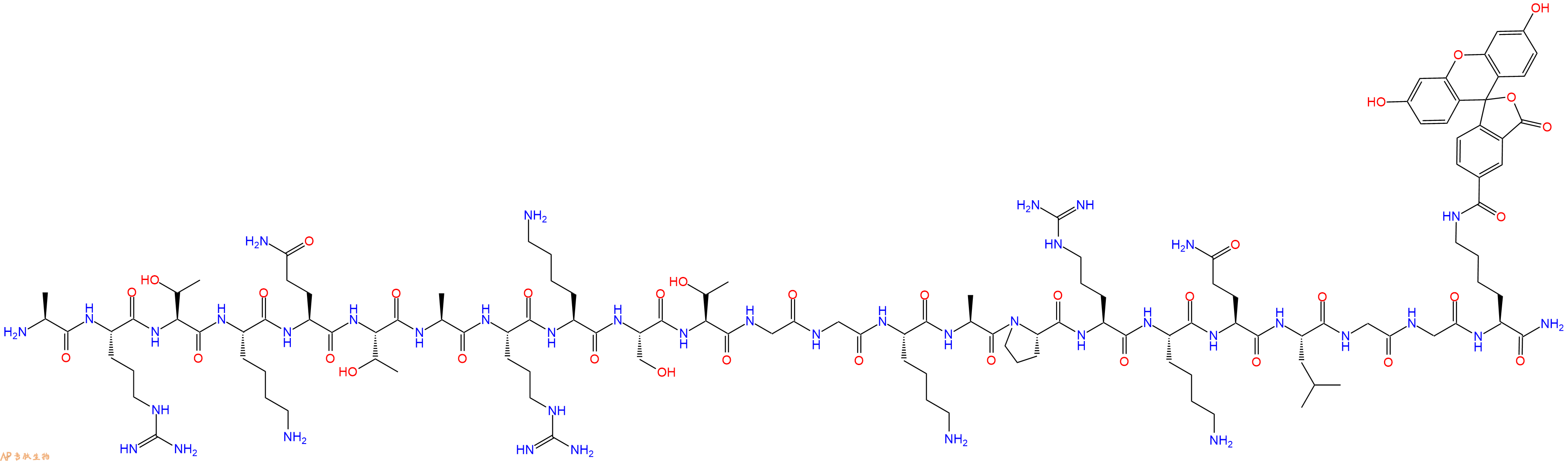 专肽生物产品H2N-Ala-Arg-Thr-Lys-Gln-Thr-Ala-Arg-Lys-Ser-Thr-Gly-Gly-Lys-Ala-Pro-Arg-Lys-Gln-Leu-Gly-Gly-Lys(5FAM)-CONH2