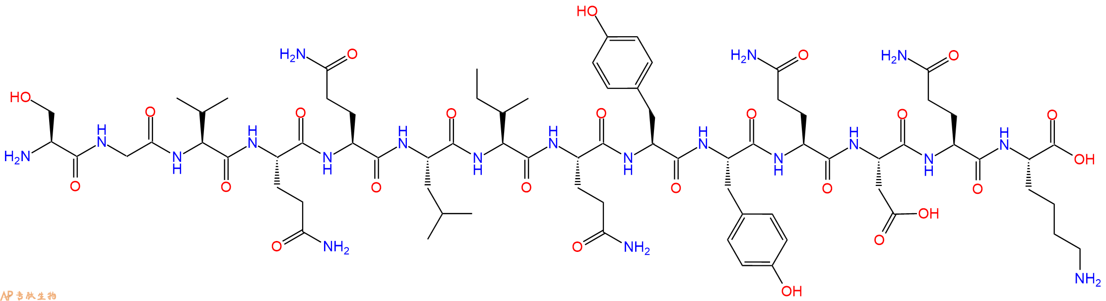 专肽生物产品H2N-Ser-Gly-Val-Gln-Gln-Leu-Ile-Gln-Tyr-Tyr-Gln-Asp-Gln-Lys-OH