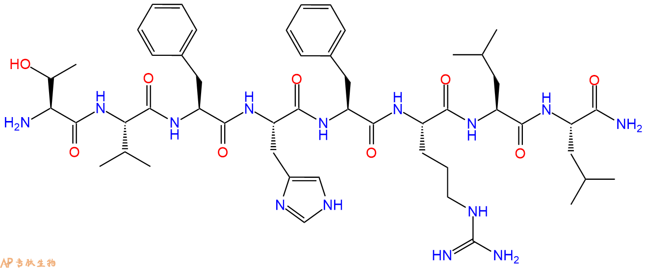 专肽生物产品H2N-Thr-Val-Phe-His-Phe-Arg-Leu-Leu-CONH2