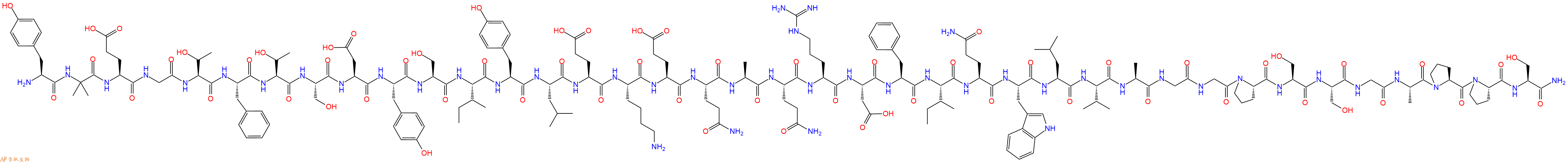 专肽生物产品H2N-Tyr-Aib-Glu-Gly-Thr-Phe-Thr-Ser-Asp-Tyr-Ser-Ile-Tyr-Leu-Glu-Lys-Glu-Gln-Ala-Gln-Arg-Asp-Phe-Ile-Gln-Trp-Leu-Val-Ala-Gly-Gly-Pro-Ser-Ser-Gly-Ala-Pro-Pro-Ser-CONH2