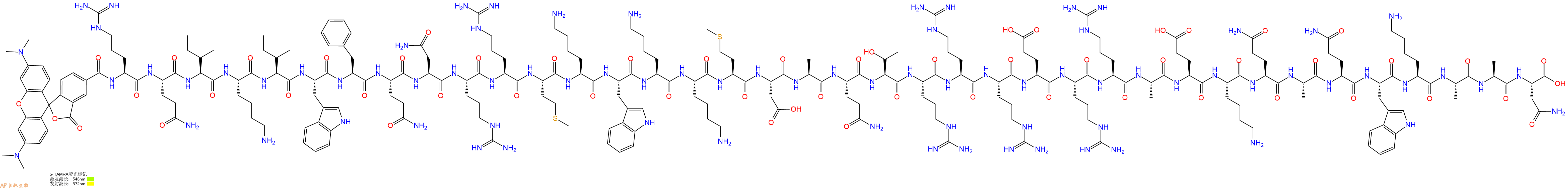 专肽生物产品5TAMRA-Arg-Gln-Ile-Lys-Ile-Trp-Phe-Gln-Asn-Arg-Arg-Met-Lys-Trp-Lys-Lys-Met-Asp-Ala-Gln-Thr-Arg-Arg-Arg-Glu-Arg-Arg-Ala-Glu-Lys-Gln-Ala-Gln-Trp-Lys-Ala-Ala-Asn-OH