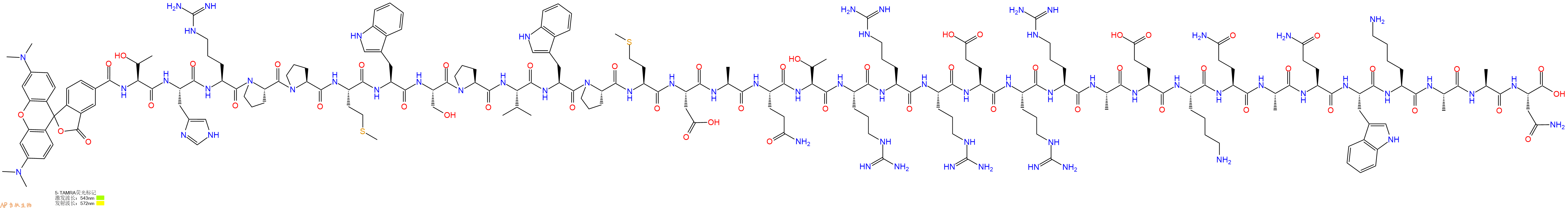 专肽生物产品5TAMRA-Thr-His-Arg-Pro-Pro-Met-Trp-Ser-Pro-Val-Trp-Pro-Met-Asp-Ala-Gln-Thr-Arg-Arg-Arg-Glu-Arg-Arg-Ala-Glu-Lys-Gln-Ala-Gln-Trp-Lys-Ala-Ala-Asn-OH