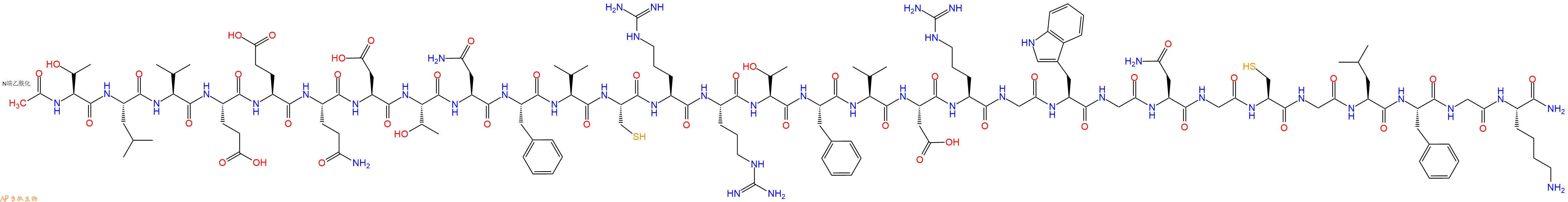 专肽生物产品Ac-Thr-Leu-Val-Glu-Glu-Gln-Asp-Thr-Asn-Phe-Val-Cys-Arg-Arg-Thr-Phe-Val-Asp-Arg-Gly-Trp-Gly-Asn-Gly-Cys-Gly-Leu-Phe-Gly-Lys-CONH2