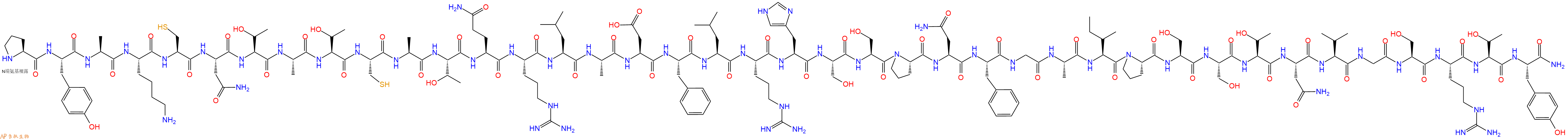 专肽生物产品H2N-Pro-Tyr-Ala-Lys-Cys-Asn-Thr-Ala-Thr-Cys-Ala-Thr-Gln-Arg-Leu-Ala-Asp-Phe-Leu-Arg-His-Ser-Ser-Pro-Asn-Phe-Gly-Ala-Ile-Pro-Ser-Ser-Thr-Asn-Val-Gly-Ser-Arg-Thr-Tyr-CONH2