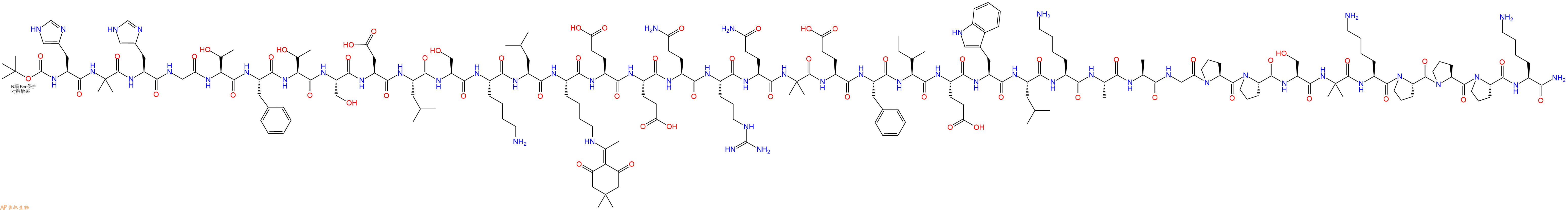 专肽生物产品Boc-His-Aib-His-Gly-Thr-Phe-Thr-Ser-Asp-Leu-Ser-Lys-Leu-Lys(Dde)-Glu-Glu-Gln-Arg-Gln-Aib-Glu-Phe-Ile-Glu-Trp-Leu-Lys-Ala-Ala-Gly-Pro-Pro-Ser-Aib-Lys-Pro-Pro-Pro-Lys-CONH2
