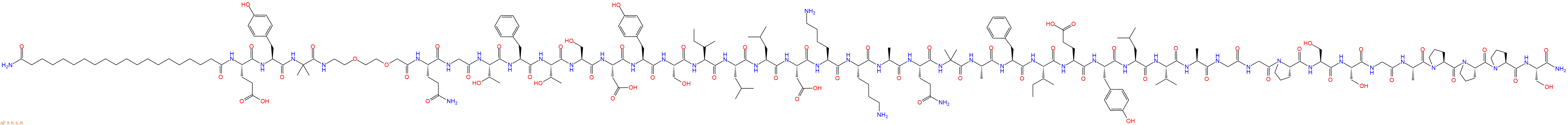 专肽生物产品H2N-C20-Glu-Tyr-Aib-AEEA-Gln-Gly-Thr-Phe-Thr-Ser-Asp-Tyr-Ser-Ile-Leu-Leu-Asp-Lys-Lys-Ala-Gln-Aib-Ala-Phe-Ile-Glu-Tyr-Leu-Val-Ala-Gly-Gly-Pro-Ser-Ser-Gly-Ala-Pro-Pro-Pro-Ser-CONH2