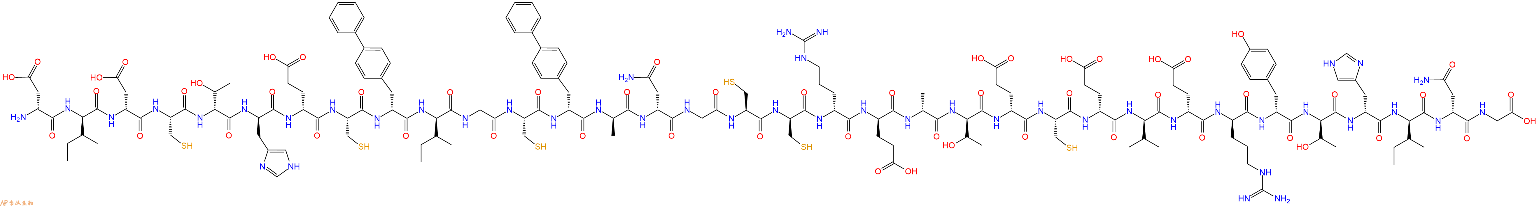 专肽生物产品H2N-DAsp-DIle-DAsp-Cys-DThr-DHis-DGlu-Cys-DBip-DIle-Gly-Cys-DBip-DAla-DAsn-Gly-Cys-DCys-DArg-DGlu-DAla-DThr-DGlu-Cys-DGlu-DVal-DGlu-DArg-DTyr-DThr-DHis-DIle-DAsn-Gly-OH