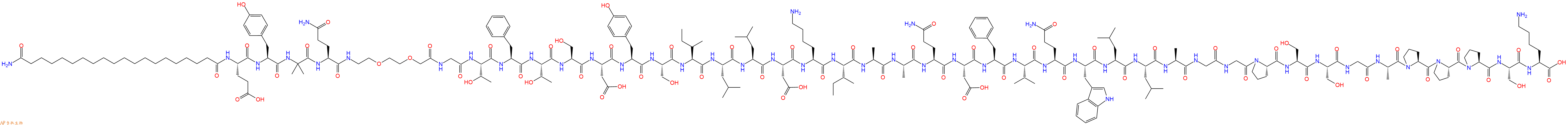 专肽生物产品H2N-C20-Glu-Tyr-Aib-Gln-AEEA-Gly-Thr-Phe-Thr-Ser-Asp-Tyr-Ser-Ile-Leu-Leu-Asp-Lys-Ile-Ala-Ala-Gln-Asp-Phe-Val-Gln-Trp-Leu-Leu-Ala-Gly-Gly-Pro-Ser-Ser-Gly-Ala-Pro-Pro-Pro-Ser-Lys-OH