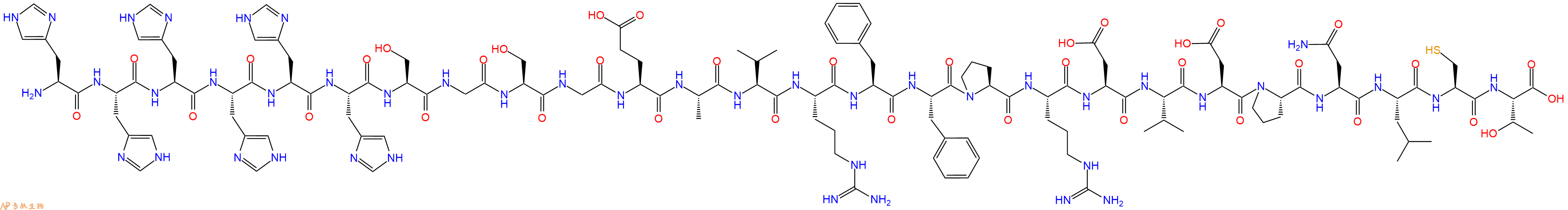 专肽生物产品H2N-His-His-His-His-His-His-Ser-Gly-Ser-Gly-Glu-Ala-Val-Arg-Phe-Phe-Pro-Arg-Asp-Val-Asp-Pro-Asn-Leu-Cys-Thr-OH