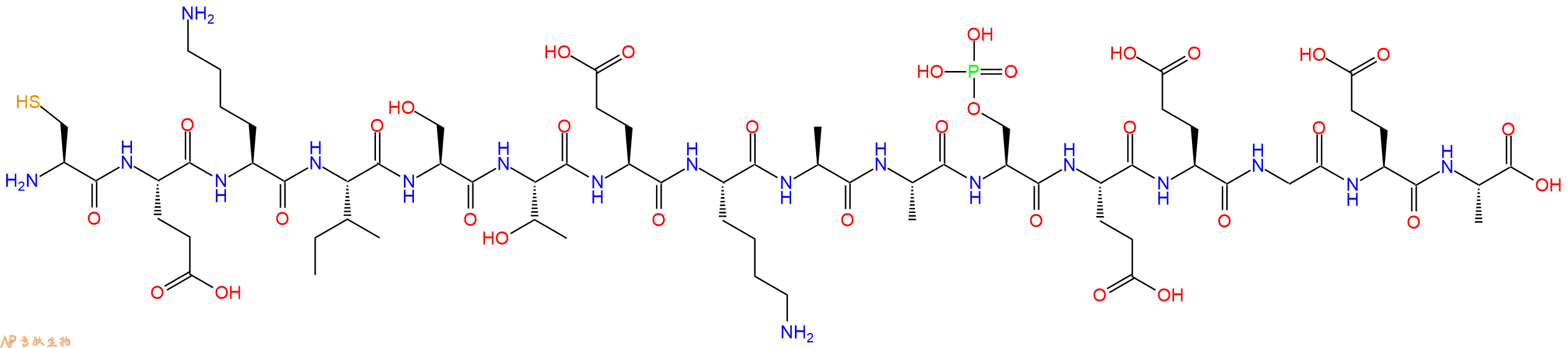 专肽生物产品H2N-Cys-Glu-Lys-Ile-Ser-Thr-Glu-Lys-Ala-Ala-Ser(PO3H2)-Glu-Glu-Gly-Glu-Ala-OH