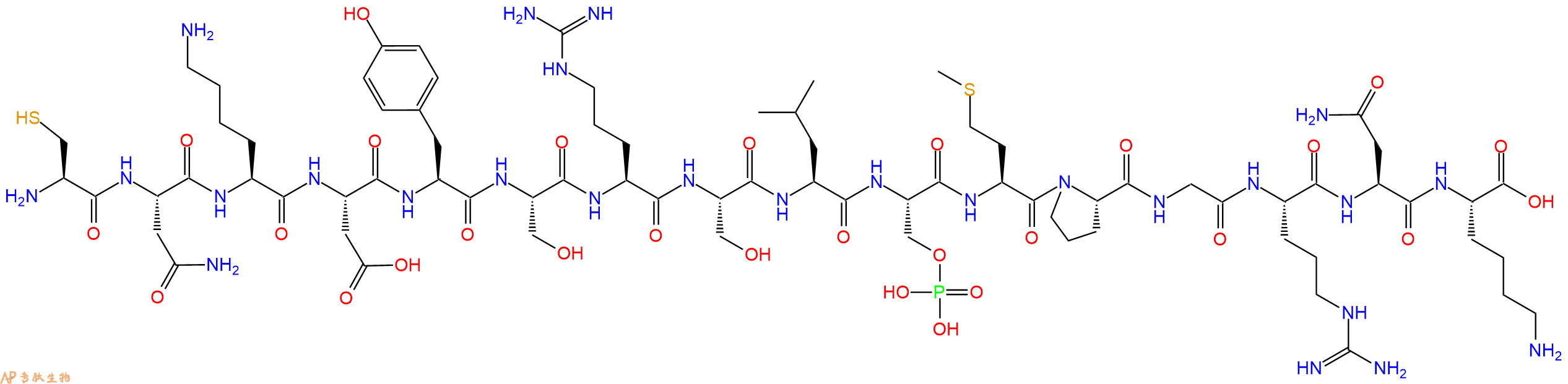 专肽生物产品H2N-Cys-Asn-Lys-Asp-Tyr-Ser-Arg-Ser-Leu-Ser(PO3H2)-Met-Pro-Gly-Arg-Asn-Lys-OH