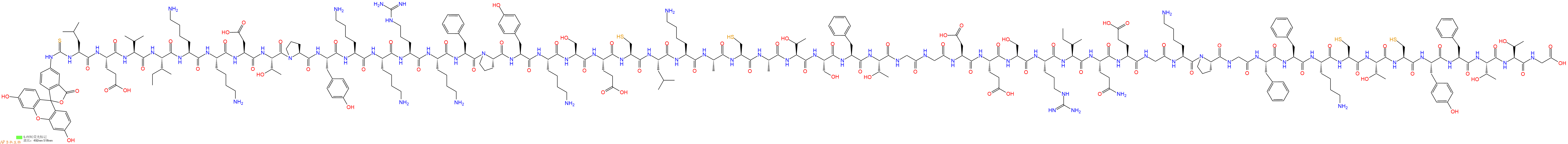 专肽生物产品5FITC-Leu-Glu-Val-Ile-Lys-Lys-Asp-Thr-Pro-Tyr-Lys-Lys-Arg-Lys-Phe-Pro-Tyr-Lys-Ser-Glu-Cys-Leu-Lys-Ala-Cys-Ala-Thr-Ser-Phe-Thr-Gly-Gly-Asp-Glu-Ser-Arg-Ile-Gln-Glu-Gly-Lys-Pro-Gly-Phe-Phe-Lys-Cys-Thr-Cys-Tyr-Phe-Thr-Thr-Gly-OH