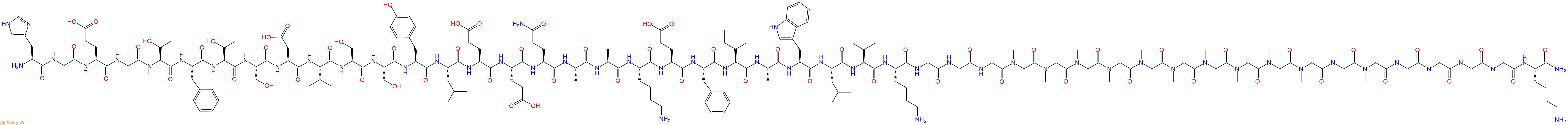 专肽生物产品H2N-His-Gly-Glu-Gly-Thr-Phe-Thr-Ser-Asp-Val-Ser-Ser-Tyr-Leu-Glu-Glu-Gln-Ala-Ala-Lys-Glu-Phe-Ile-Ala-Trp-Leu-Val-Lys-Gly-Gly-Gly-Sar-Sar-Sar-Sar-Sar-Sar-Sar-Sar-Sar-Sar-Sar-Sar-Sar-Sar-Sar-Sar-Lys-CONH2