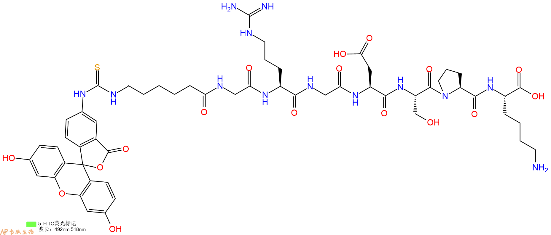 专肽生物产品5FITC-Ahx-Gly-Arg-Gly-Asp-Ser-Pro-Lys-OH