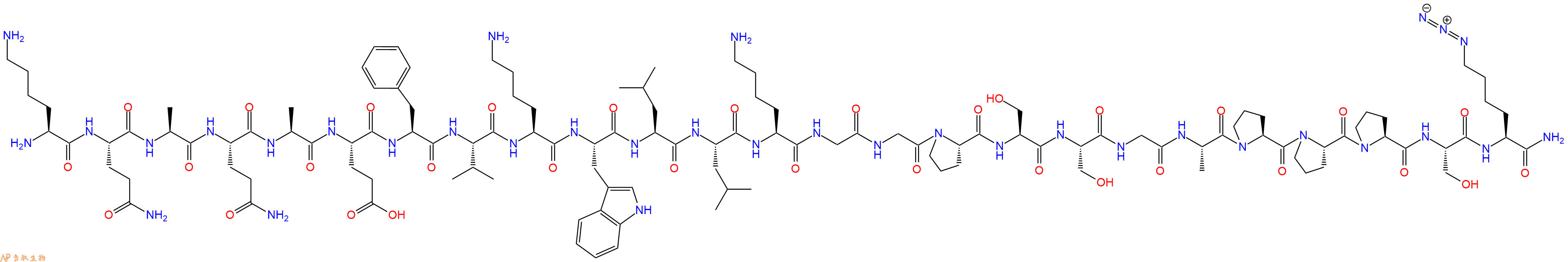 专肽生物产品H2N-Lys-Gln-Ala-Gln-Ala-Glu-Phe-Val-Lys-Trp-Leu-Leu-Lys-Gly-Gly-Pro-Ser-Ser-Gly-Ala-Pro-Pro-Pro-Ser-Lys(N3)-CONH2