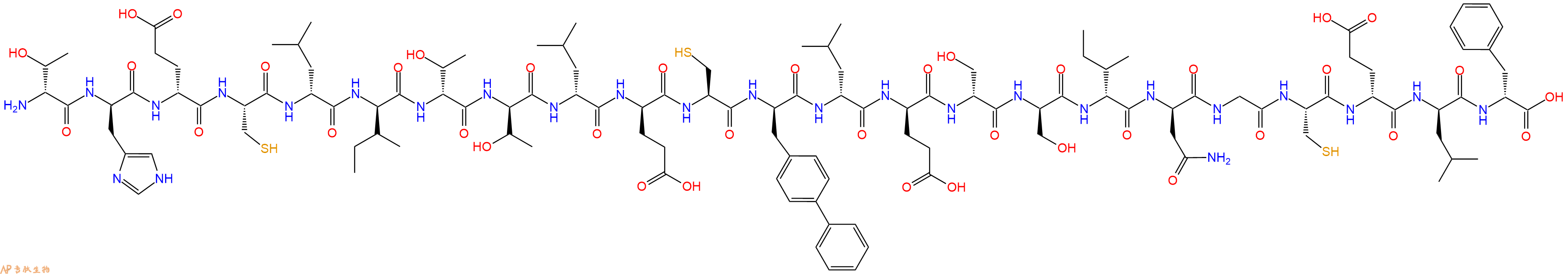 专肽生物产品H2N-DThr-DHis-DGlu-Cys-DLeu-DIle-DThr-DThr-DLeu-DGlu-Cys-DBip-DLeu-DGlu-DSer-DSer-DIle-DAsn-Gly-Cys-DGlu-DLeu-DPhe-OH