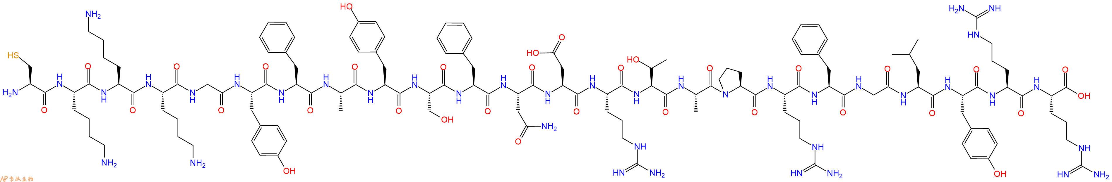 专肽生物产品H2N-Cys-Lys-Lys-Lys-Gly-Tyr-Phe-Ala-Tyr-Ser-Phe-Asn-Asp-Arg-Thr-Ala-Pro-Arg-Phe-Gly-Leu-Tyr-Arg-Arg-OH