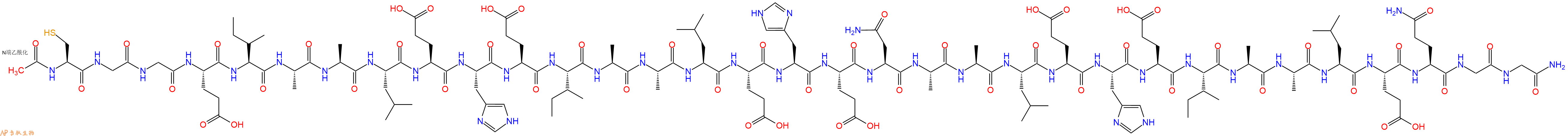 专肽生物产品Ac-Cys-Gly-Gly-Glu-Ile-Ala-Ala-Leu-Glu-His-Glu-Ile-Ala-Ala-Leu-Glu-His-Glu-Asn-Ala-Ala-Leu-Glu-His-Glu-Ile-Ala-Ala-Leu-Glu-Gln-Gly-Gly-CONH2