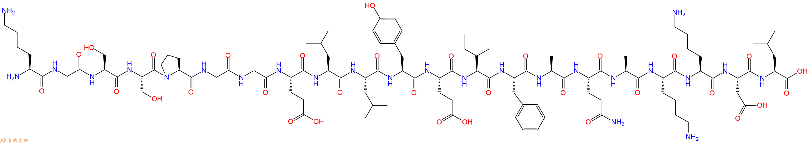 专肽生物产品H2N-Lys-Gly-Ser-Ser-Pro-Gly-Gly-Glu-Leu-Leu-Tyr-Glu-Ile-Phe-Ala-Gln-Ala-Lys-Lys-Asp-Leu-OH