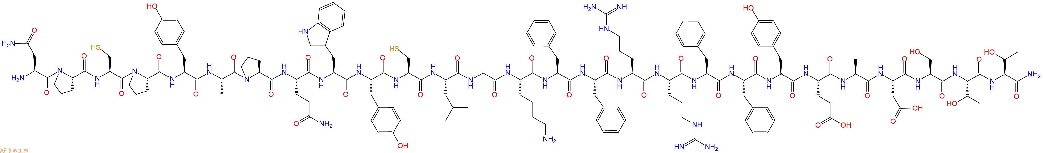 专肽生物产品H2N-Asn-Pro-Cys-Pro-Tyr-Ala-Pro-Gln-Trp-Tyr-Cys-Leu-Gly-Lys-Phe-Phe-Arg-Arg-Phe-Phe-Tyr-Glu-Ala-Asp-Ser-Thr-Thr-CONH2