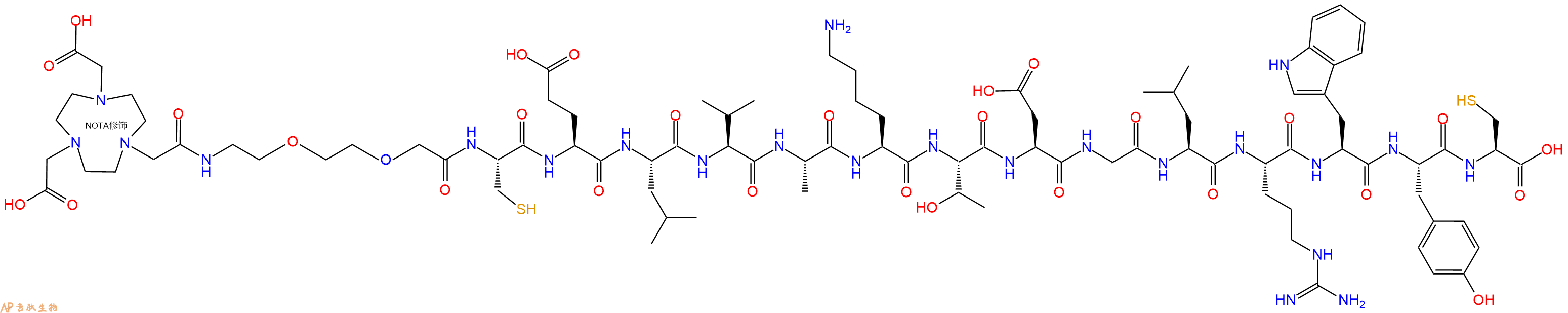 专肽生物产品NOTA-PEG2-Cys-Glu-Leu-Val-Ala-Lys-Thr-Asp-Gly-Leu-Arg-Trp-Tyr-Cys