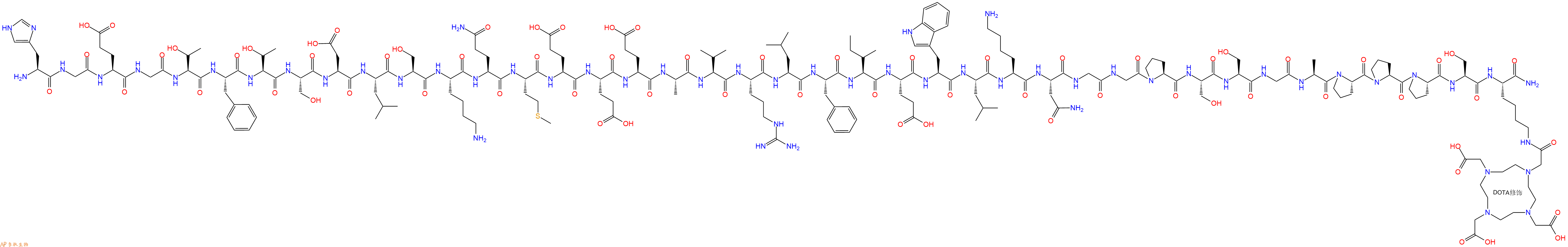 专肽生物产品H2N-His-Gly-Glu-Gly-Thr-Phe-Thr-Ser-Asp-Leu-Ser-Lys-Gln-Met-Glu-Glu-Glu-Ala-Val-Arg-Leu-Phe-Ile-Glu-Trp-Leu-Lys-Asn-Gly-Gly-Pro-Ser-Ser-Gly-Ala-Pro-Pro-Pro-Ser-Lys(DOTA)-CONH2