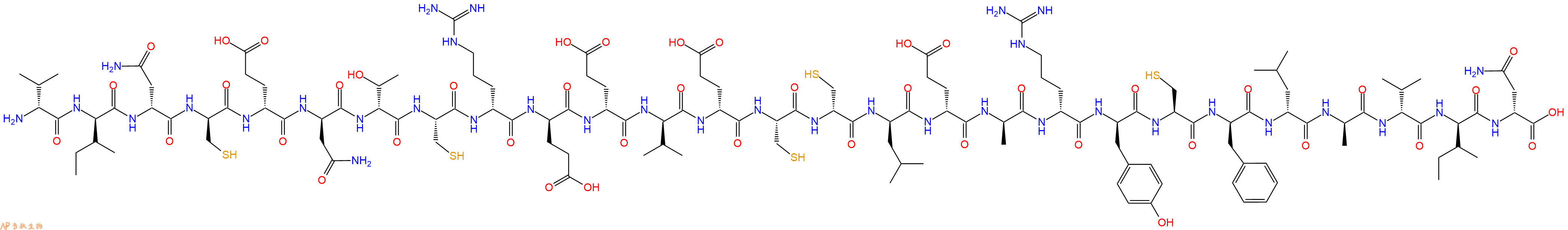 专肽生物产品H2N-DVal-DIle-DAsn-DCys-DGlu-DAsn-DThr-Cys-DArg-DGlu-DGlu-DVal-DGlu-Cys-DCys-DLeu-DGlu-DAla-DArg-DTyr-Cys-DPhe-DLeu-DAla-DVal-DIle-DAsn-OH