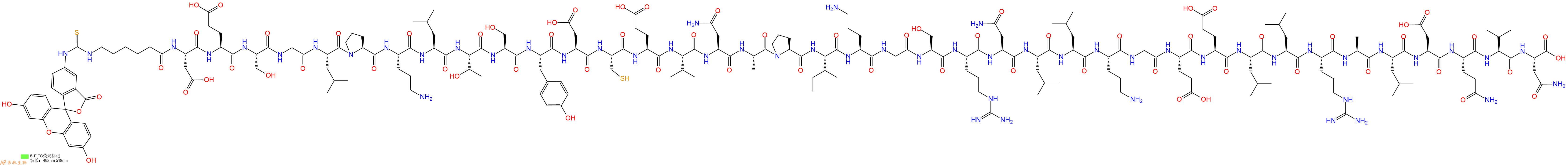 专肽生物产品5FITC-Ahx-Asp-Glu-Ser-Gly-Leu-Pro-Orn-Leu-Thr-Ser-Tyr-Asp-Cys-Glu-Val-Asn-Ala-Pro-Ile-Orn-Gly-Ser-Arg-Asn-Leu-Leu-Orn-Gly-Glu-Glu-Leu-Leu-Arg-Ala-Leu-Asp-Gln-Val-Asn-OH
