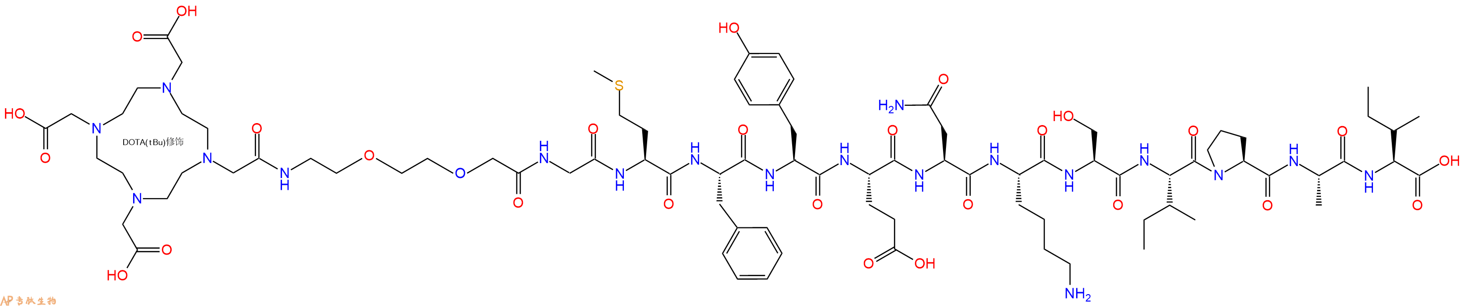 专肽生物产品DOTA-PEG2-Gly-Met-Phe-Tyr-Glu-Asn-Lys-Ser-Ile-Pro-Ala-Ile