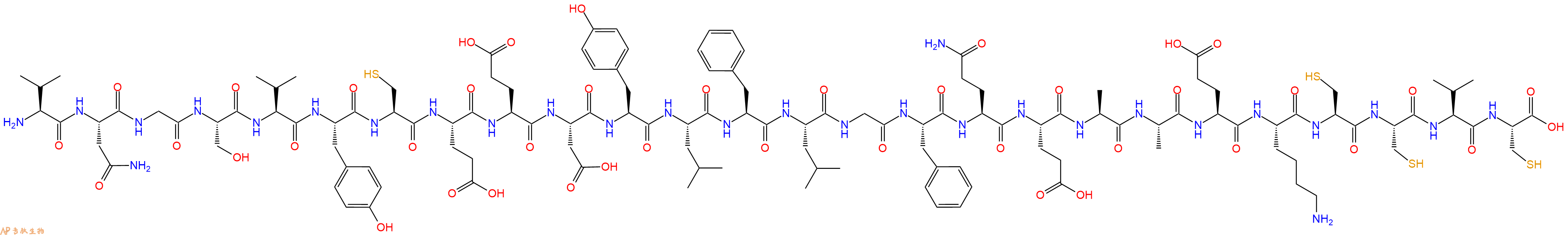 专肽生物产品H2N-Val-Asn-Gly-Ser-Val-Tyr-Cys-Glu-Glu-Asp-Tyr-Leu-Phe-Leu-Gly-Phe-Gln-Glu-Ala-Ala-Glu-Lys-Cys-Cys-Val-Cys-OH