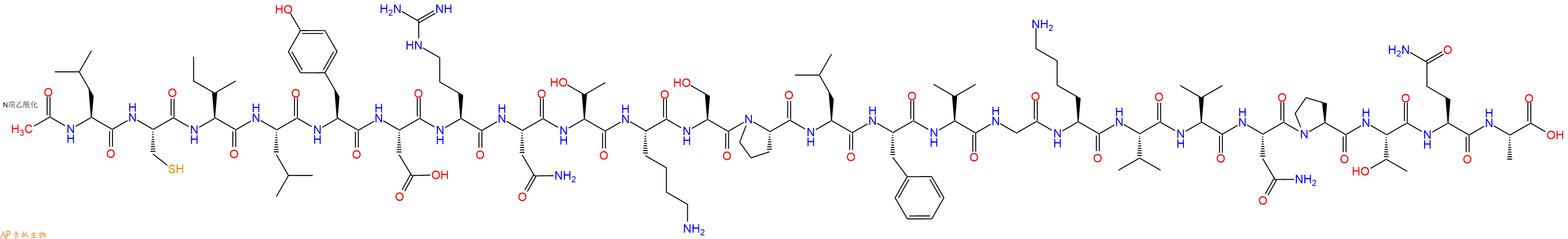 专肽生物产品Ac-Leu-Cys-Ile-Leu-Tyr-Asp-Arg-Asn-Thr-Lys-Ser-Pro-Leu-Phe-Val-Gly-Lys-Val-Val-Asn-Pro-Thr-Gln-Ala-OH