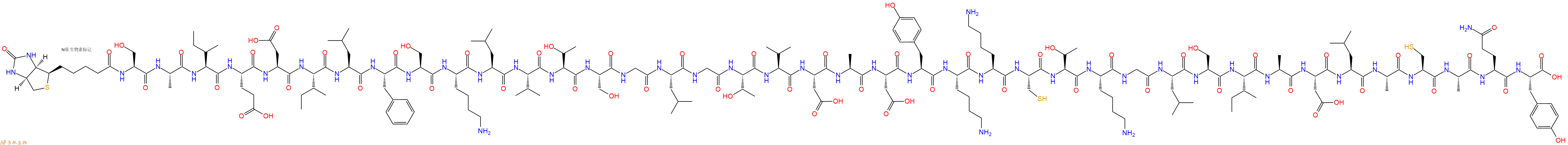 专肽生物产品Biotinyl-Ser-Ala-Ile-Glu-Asp-Ile-Leu-Phe-Ser-Lys-Leu-Val-Thr-Ser-Gly-Leu-Gly-Thr-Val-Asp-Ala-Asp-Tyr-Lys-Lys-Cys-Thr-Lys-Gly-Leu-Ser-Ile-Ala-Asp-Leu-Ala-Cys-Ala-Gln-Tyr-OH